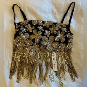 For Love and Lemons Sequin Fringe Bralette Top NWT